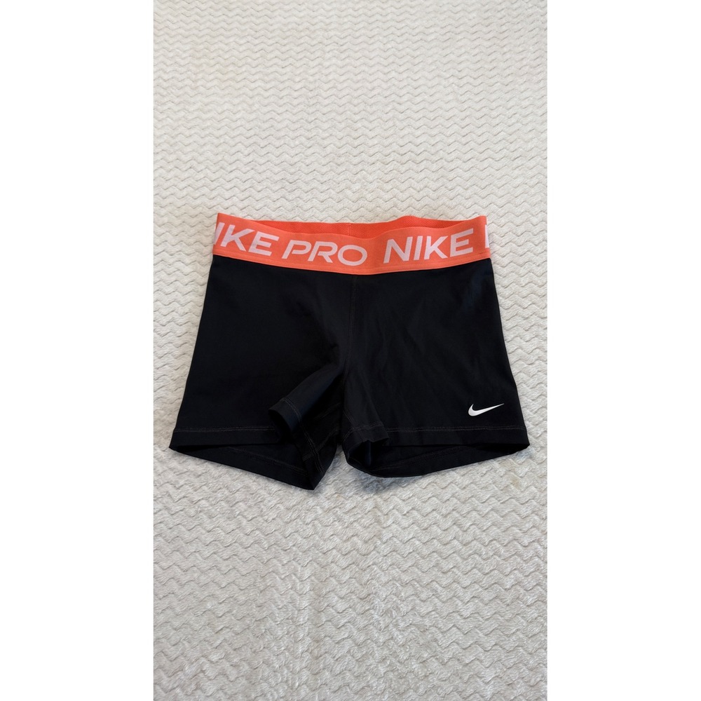 Nike Pro Dri-FIT Women Black Orange Elastic Waistband Athletic Shorts Size M